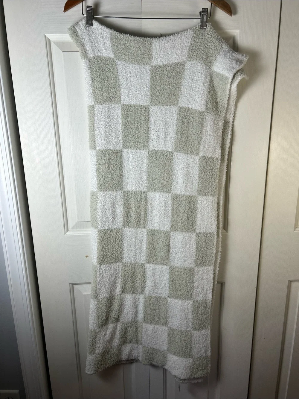 Chick Pea Chenille Baby Blanket Green White Checkerboard Squares Soft Chickpea